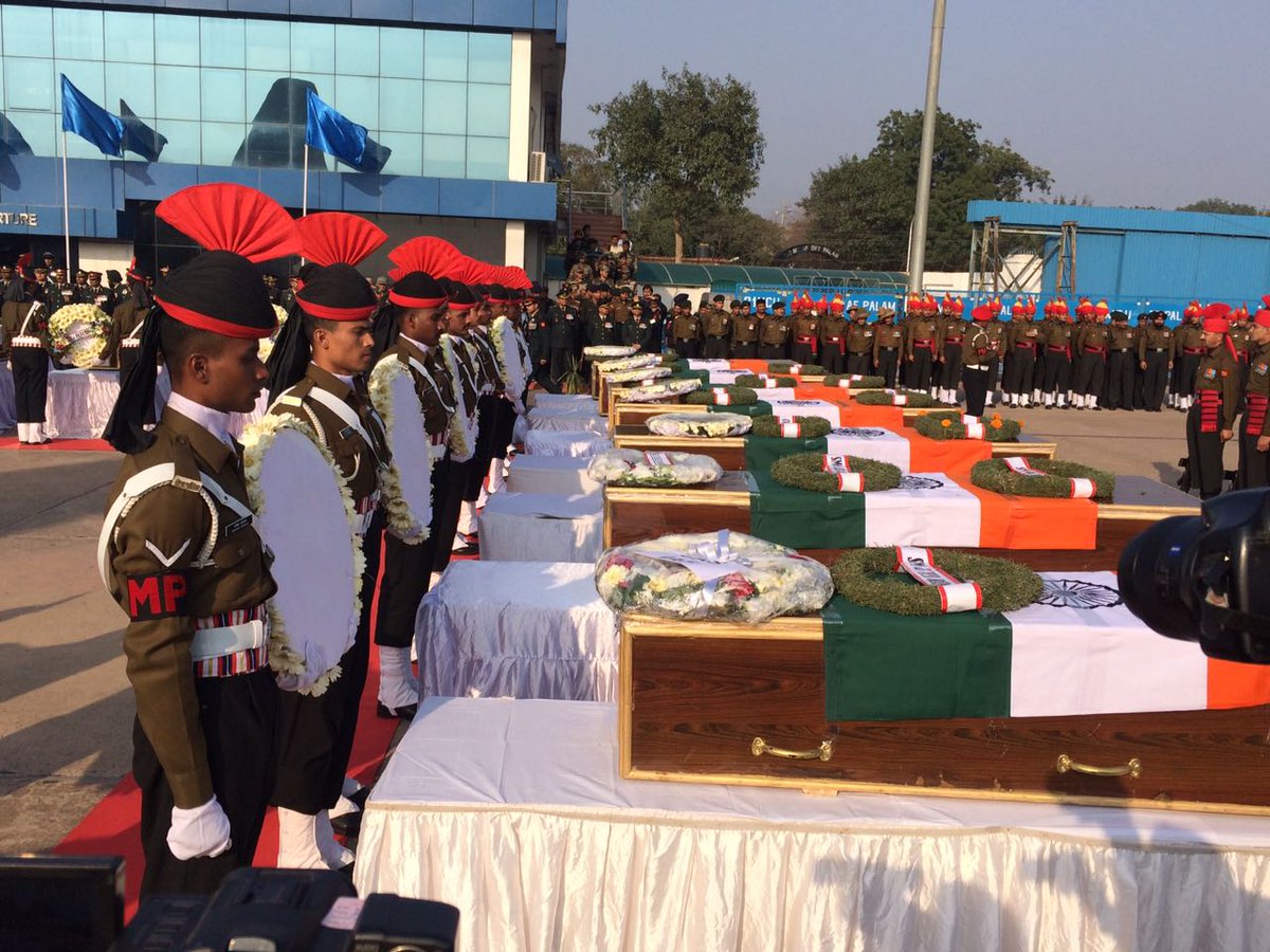 Mortal Remains of our #Army soldiers at Palam,Delhi bfr being flown by #IAF to their respective places #Avalanche #1