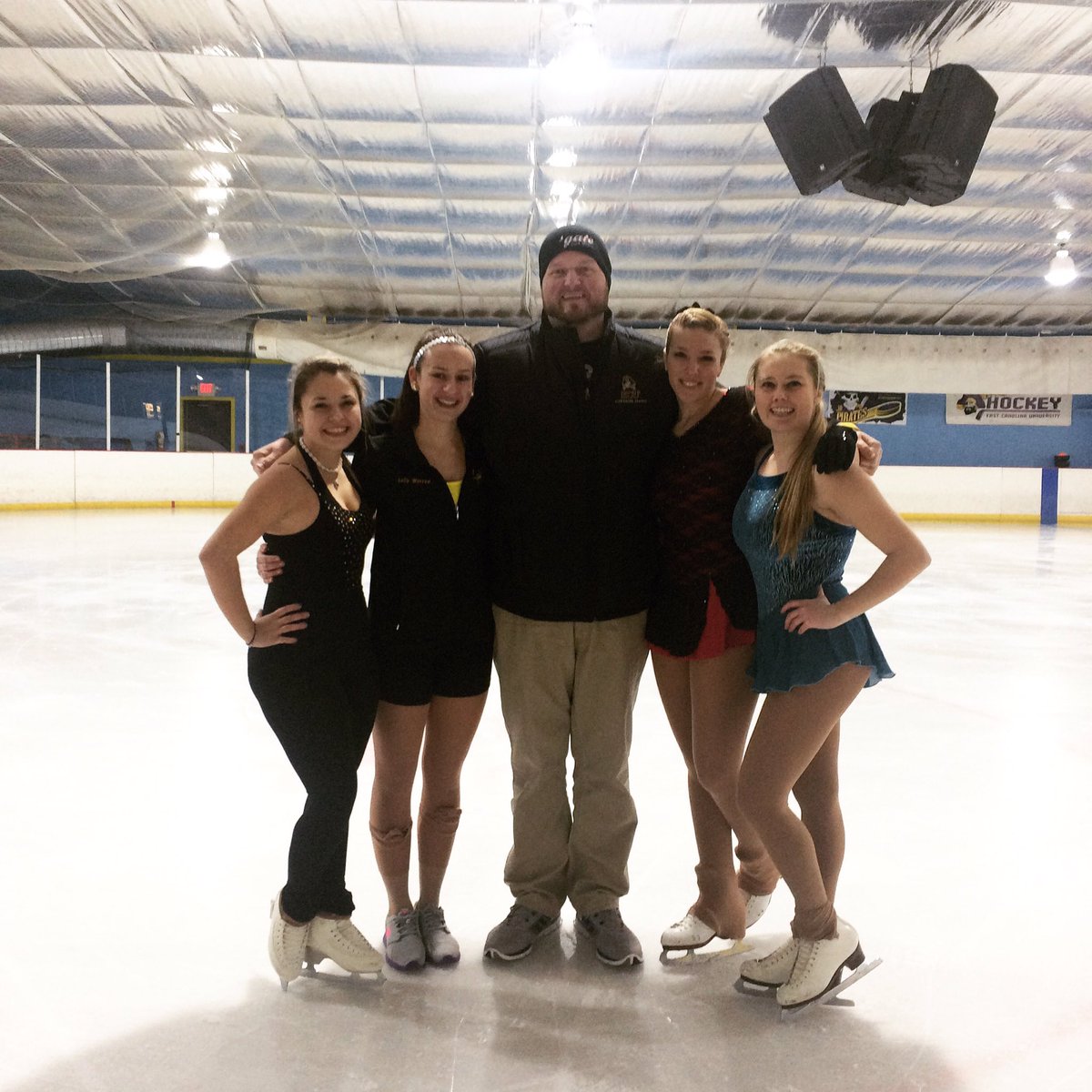 ECUfigureskate's tweet photo. AWESOME send-off last night ladies!! Thanks to everyone who came out to support! #roadtoMIT #playlikeapir8 https://t.co/GxD4JAWBQy