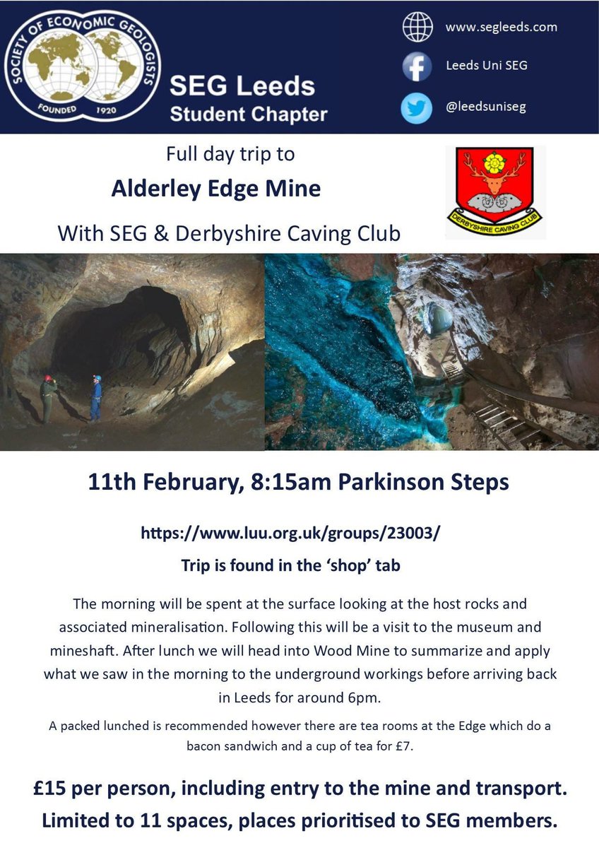 The Alderley Edge mine trip will be held on the 11th Feb with a guide from Derbyshire Caving Club! Only £15pp: luu.org.uk/groups/23003/