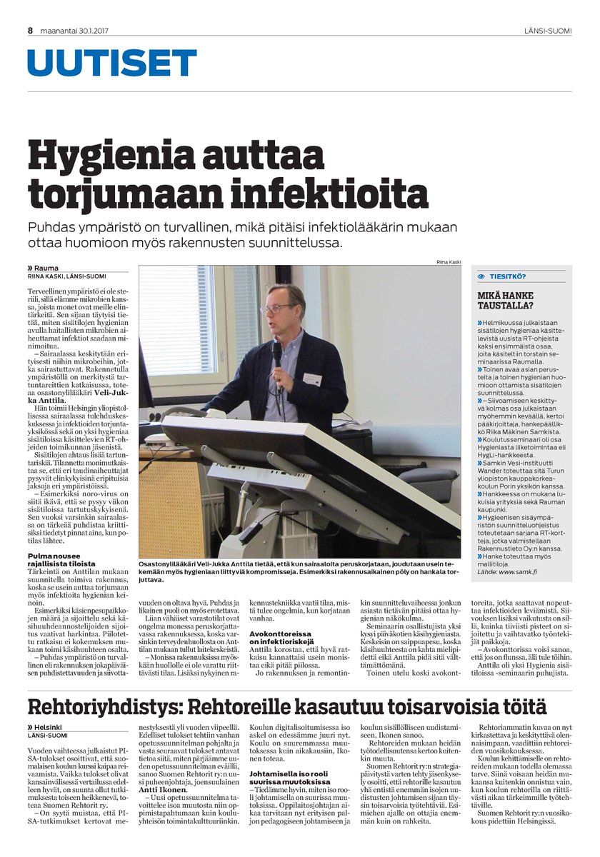 Lue lisää #Hyglin seminaarista ja rakennusteknisten ratkaisuiden hyödyntämisestä taistelussa infektoita vastaan Länsi-Suomen artikkelista