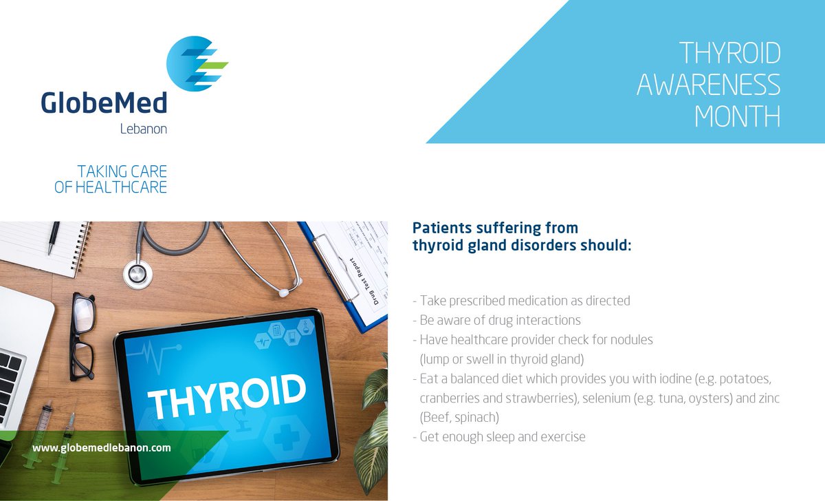 GlobeMedLebanon's tweet photo. What should you do in case you are suffering from thyroid disorder?
#thyroidawareness #thyroid_disorder #GlobeMedLebanon https://t.co/CoTkOvnx4M