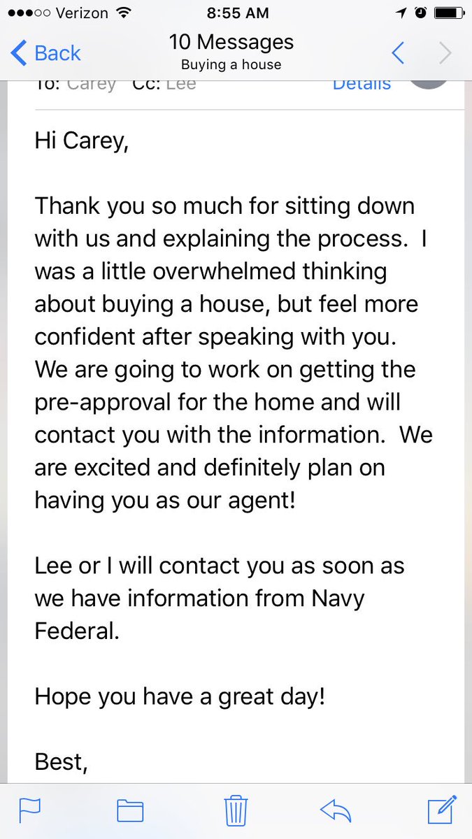 CRiversRealtor's tweet photo. The second sentence in this email from a buyer is one of my ultimate goals for my clients! #DRGTeam  #raleighrealestate #areyounext https://t.co/R7qEM0ES3N