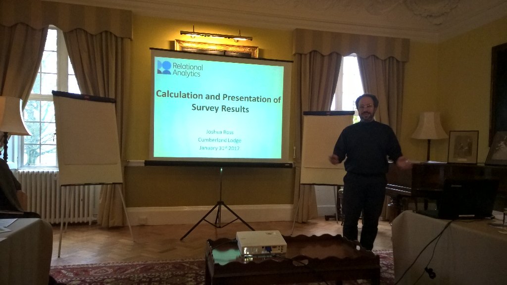 DrummerAtWork's tweet photo. Looking forward to learn from Dr. Joshua Ross on calculation and survey results #relationalAnalytics @R_Thinking https://t.co/9ne3ZXvkZG