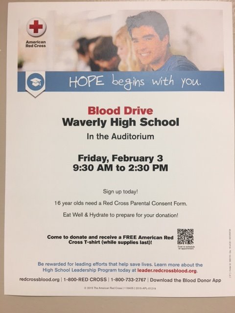 HS- American Red Cross Blood Drive- This FRIDAY @ in the HS Auditorium- more information and sign ups in the Nurse's office!