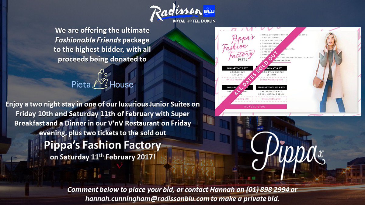 RadissonDublin's tweet photo. Bid is now live for @PietaHouse >> https://t.co/x3I7nWeTym Help us raise much needed funds! https://t.co/ySIt6OWxK0