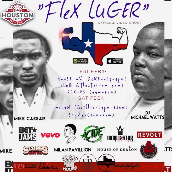 DJMichaelWatts's tweet photo. #Houston this weekend we shoot my #FlexLuger video w/ @mike_caesar from my #BestofTxVol5 mixtape! We're going to put #Texas back out front! https://t.co/hv8j5Cdoiq