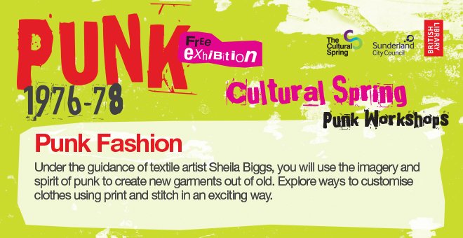 SunderlandUK's tweet photo. PUNK Fashion Workshops Wed 1 Feb, St Mark's Community Association, Millfield 10am-3.00pm #Punk40 @SLibraries @SundMuseum @Cultural_Spring https://t.co/EOTG1UCe6w