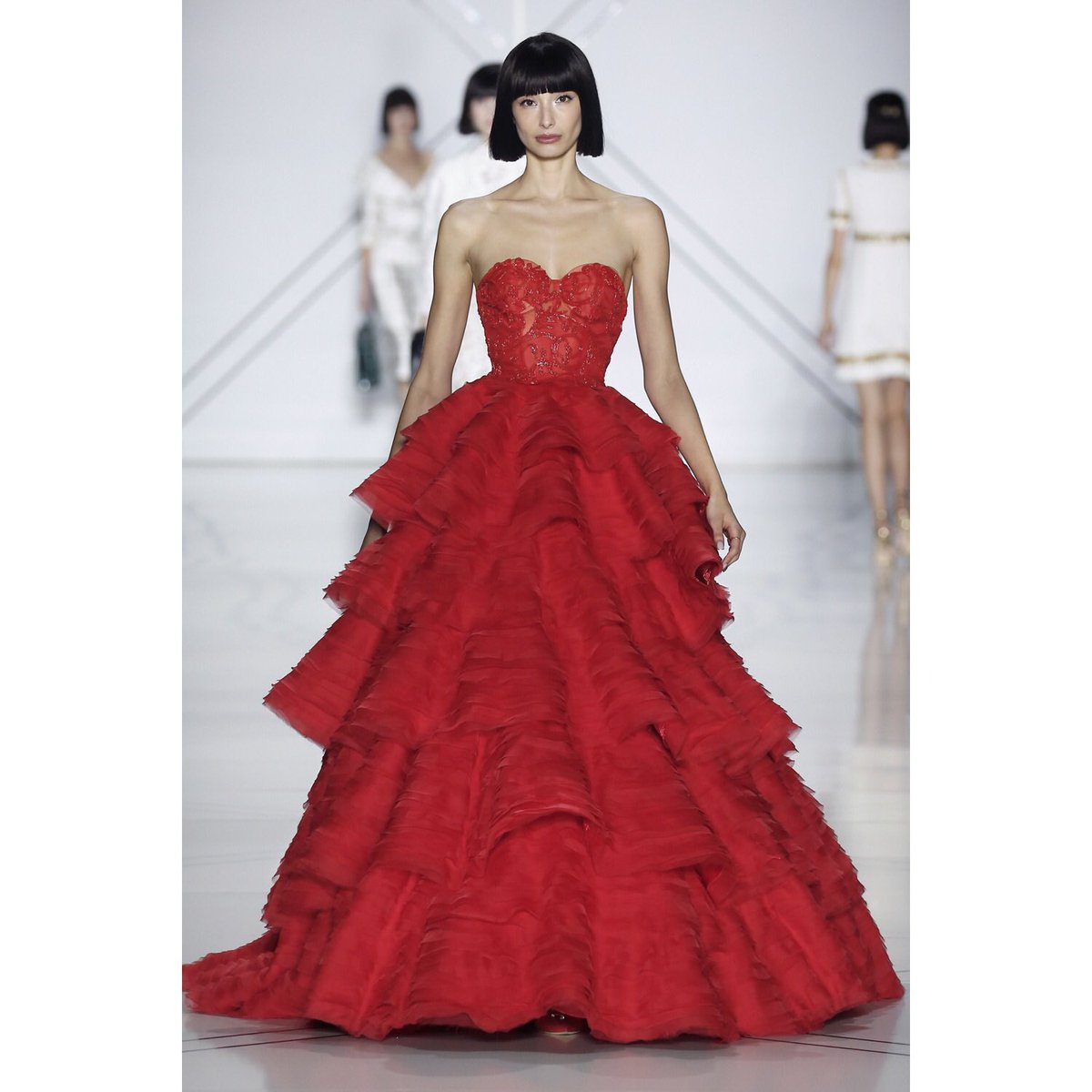 red silk ball gown