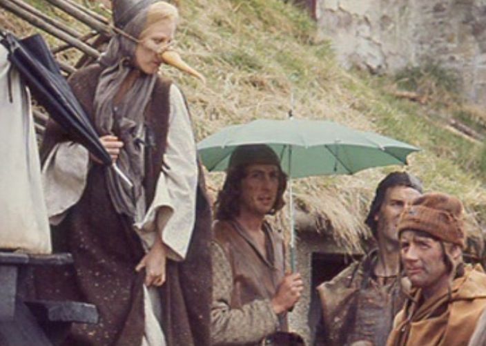 Happy birthday Connie Booth.
With assorted Pythons on the set of Monty Python & The Holy Grail. 