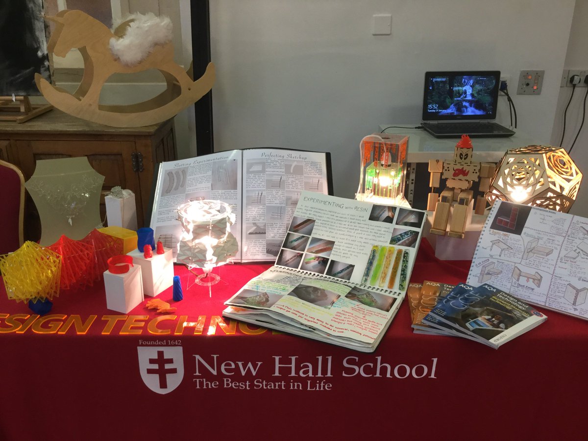 NewHall3Ddesign's tweet photo. Ready for year 9 parents eve. Selection of #gcse work to show how fun &amp; #imaginative #design #technology is to study #STEM https://t.co/lf3cIBu3Od