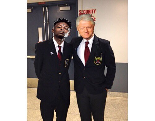 DECAFAME's tweet image. Bill Clinton and 21 Savage DECA state advisors (2015)