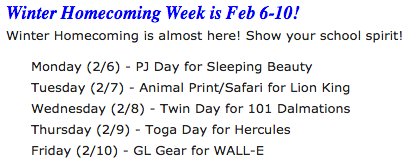 icomets's tweet photo. Remember, HOMECOMING is next week! Here are the themes for each day next week. @glhsLDW @GrandLedgeHS @GrandLedgeBball https://t.co/gvICRRRXOg