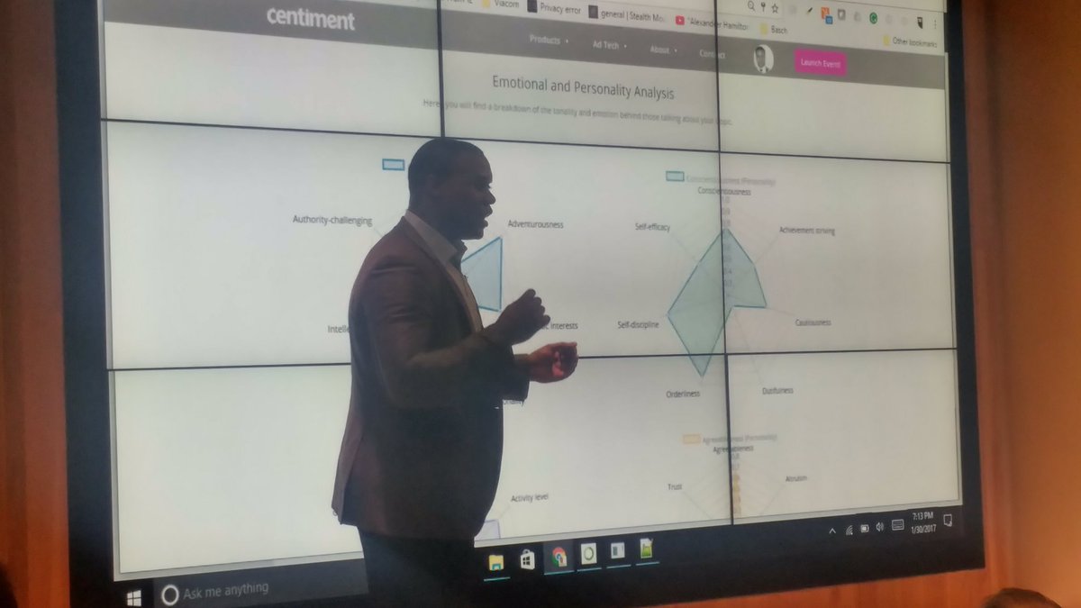 AskCentiment's tweet photo. CEO @MicahAPBrown breaking down how our big data and AI driven tech interprets personality and emotion insights for brands #CentimentLaunch https://t.co/8zX72svy95