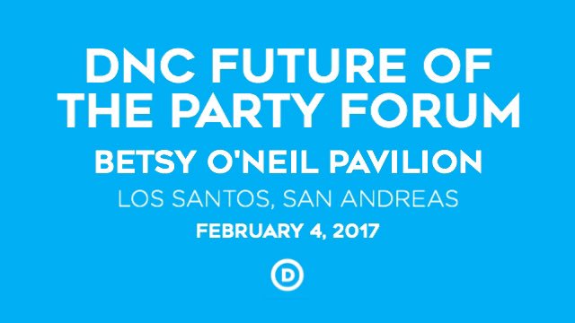 DNCgta's tweet photo. Join us in Los Santos, San Andreas at the Democratic National Committee's Future of the Party Forum. #DNCForum https://t.co/kH7fV93Ukq