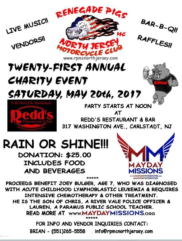 MaydayMissions's tweet photo. Please support the Renegade Pigs North Jersey Motorcycle Club's 21st Annual Charity Fundraiser to benefit #JoeyBStrong @MaydayMissions https://t.co/KWRpNnutAf
