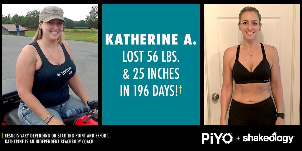 Katherine A. lost 56 lbs. and 25 inches in 196 with PiYo! #TransformationTuesday #PiYoWorkout bchbody.life/2kRuNxY