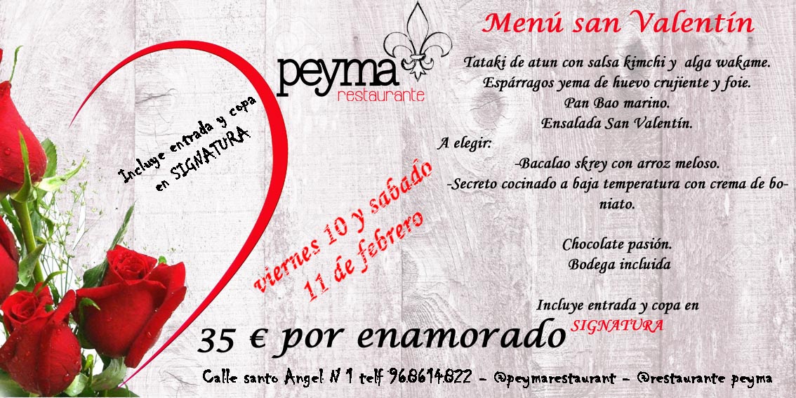#SanValentin en Restaurante Peyma te lo vas a perder!!
#molinadesegura  goo.gl/QJYq6L