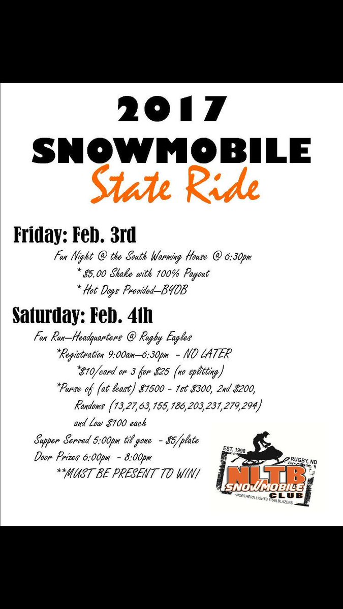 For those interested, the ND state snowmobile ride is in Rugby this weekend.