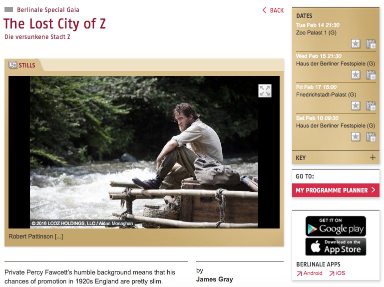 PattinsonMusic's tweet photo. ‘The Lost City Of Z’ Will Premiere At Berlinale on February 14th https://t.co/G8QDNT8hxI https://t.co/9tmaF9jNdW