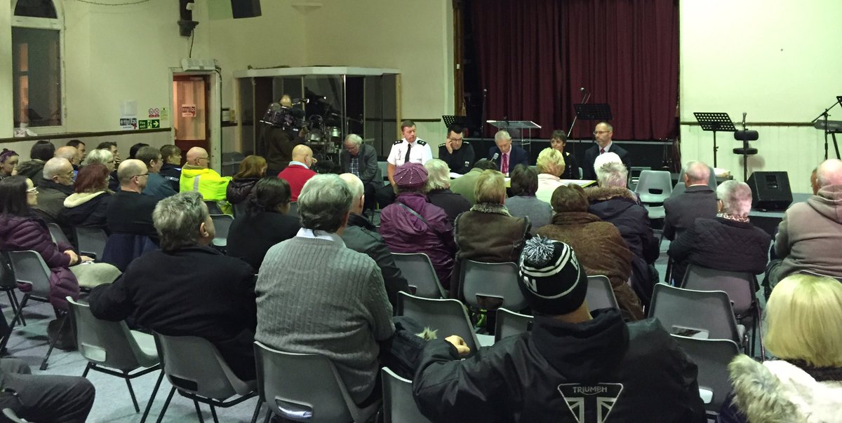 Interesting public meeting about various anti social issues around Rhosddu / town tonight - 40 odd people Q&amp;Aing with police &amp; council