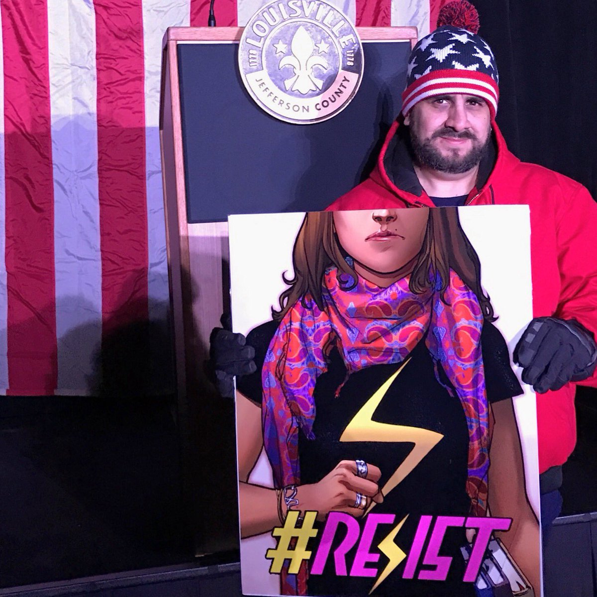 inkedwellpress's tweet photo. My #kamalakhan poster from last night #resist @gerryconway @GWillowWilson @Marvel @sara_pichelli #NoBanNoWall https://t.co/832SK4j8lo