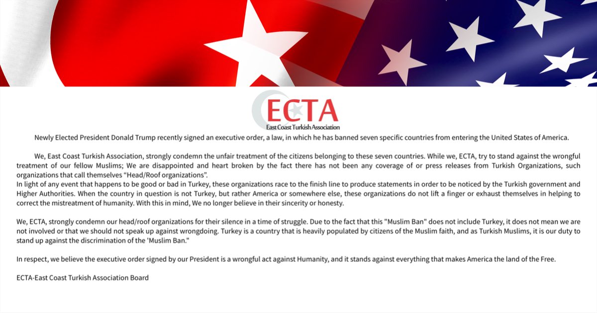 ECTAUS's tweet photo. ECTA  Media Release about #MuslimBan https://t.co/XZL0GsRRsp