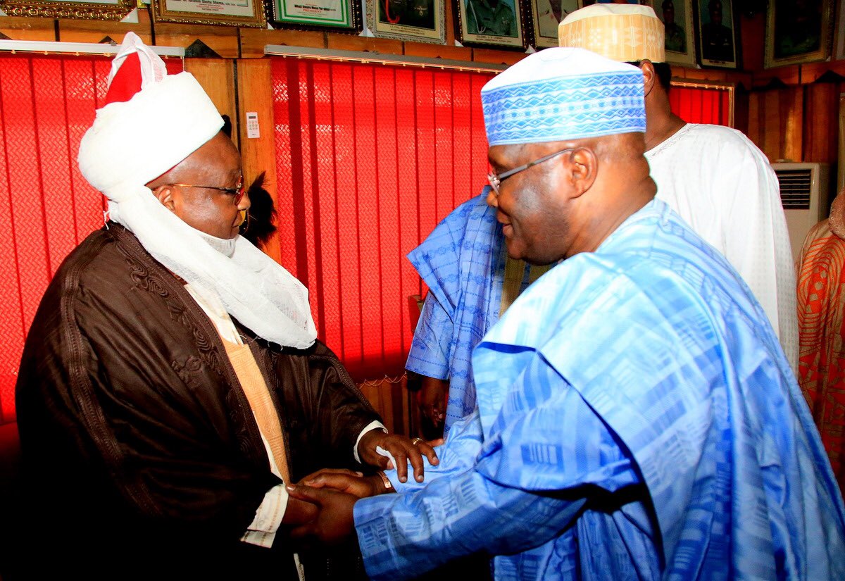 atiku's tweet photo. Earlier in Katsina today, Nigeria's state of hospitality. Honoured to pay homage to HRH Alhaji Abdulmumini Kabir https://t.co/iivbp3GpBB