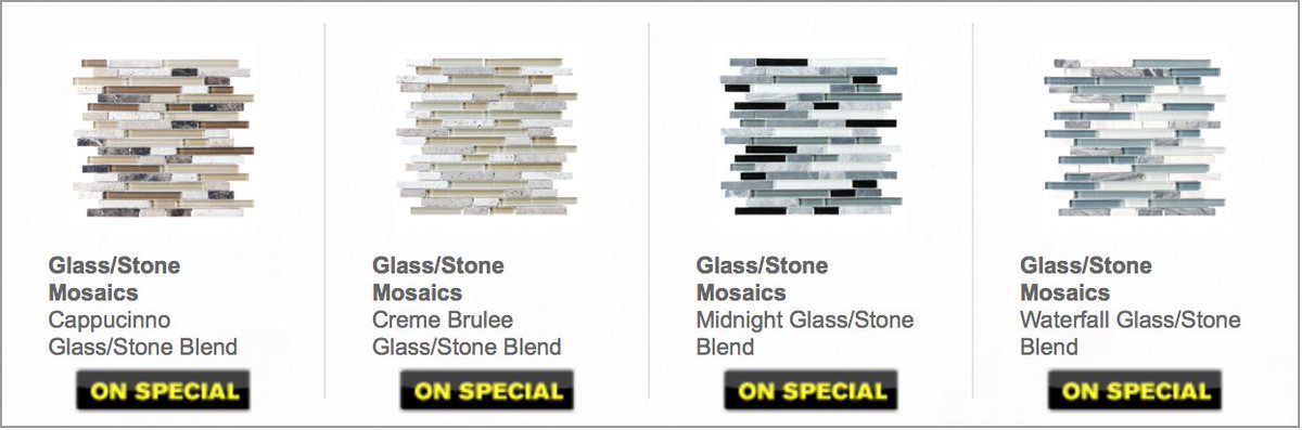 FactoryTile's tweet photo. Take a look at our current specials for glass/stone mosaics! https://t.co/pLBP7wfHAd #HomeDesign #InteriorDesign #FactoryTileDepot https://t.co/UYGnjC0fGm