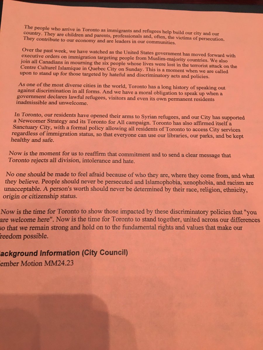 joe_cressy's tweet photo. Toronto for all - United as an Inclusive Sanctuary City. My joint motion with @JohnTory &amp; @joemihevc affirming Toronto as a welcoming city https://t.co/TY7bxYHFT5