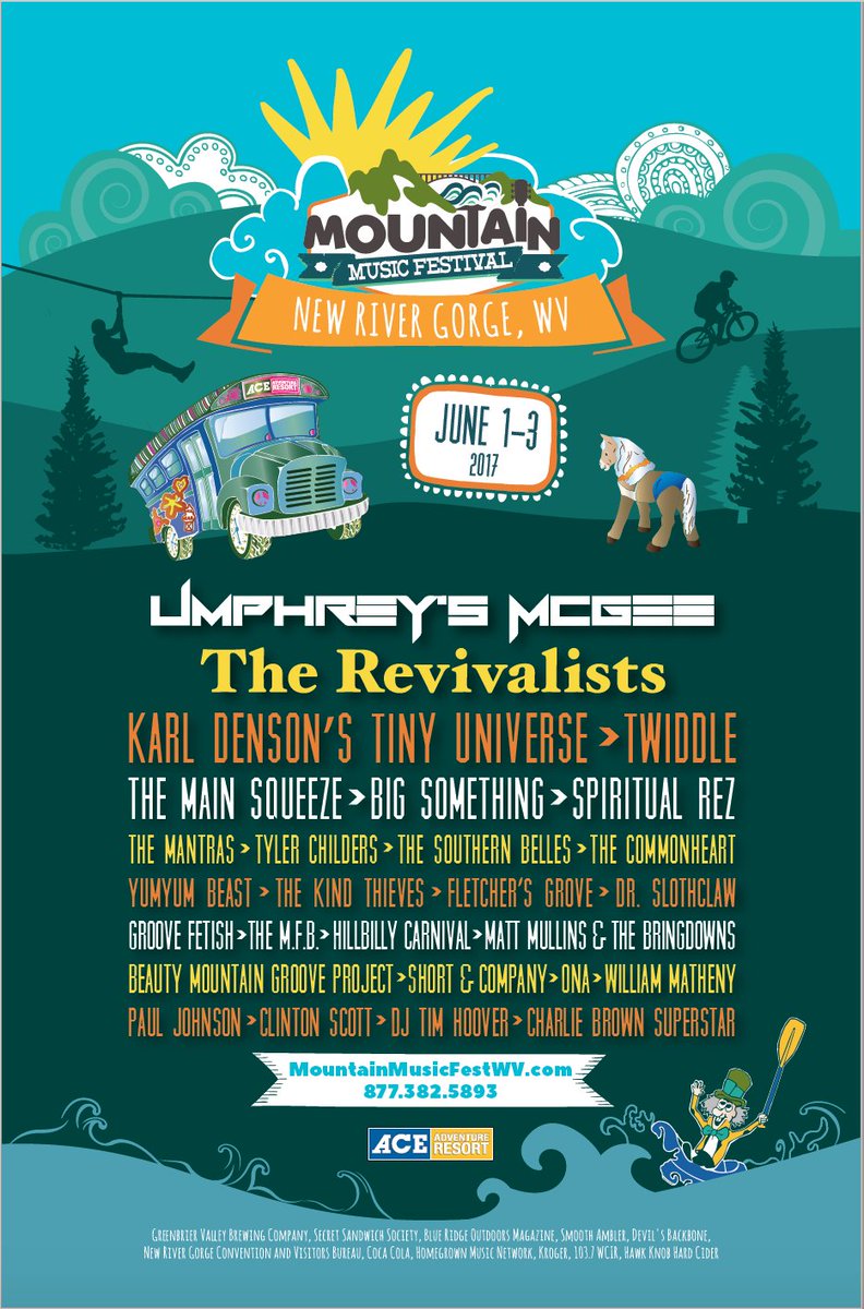 MMFestWV's tweet photo. #MMFest2017 lineup is #Onfire @umphreysmcgee @therevivalists @KarlDenson @Twiddlemusic @BigSomething @SpiritualRez @TheMantras & More :) https://t.co/8nMLWGKaGo
