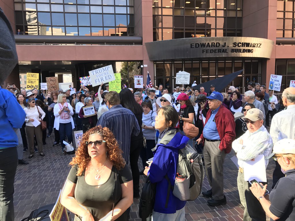 rhodaqu's tweet photo. Rally in San Diego.  Feinstein’s office. #NoJusticeNoBill
#IndivisibleSD https://t.co/8qPXDIO0l1