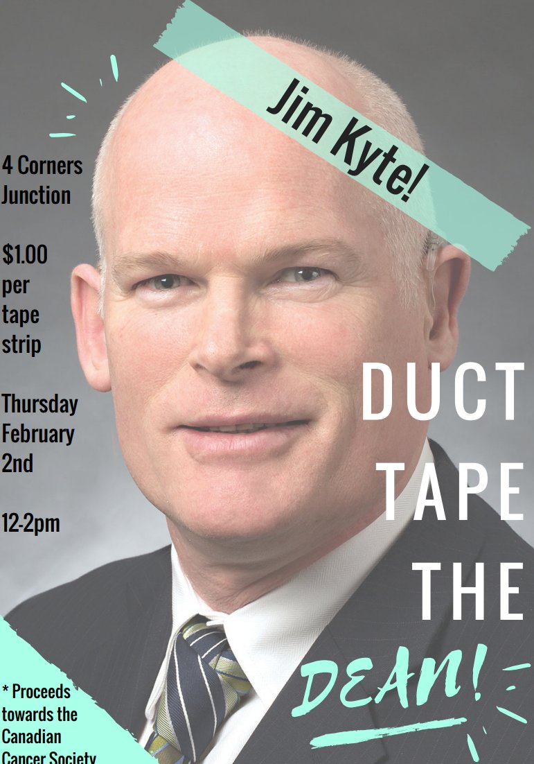 BestBarMix's tweet photo. Duct Tape The Dean #JimKyte at #AlgonquinCollege to raise funds for the @cancersociety...lets tape him to the wall :) #OttawaNews https://t.co/c2RveRmKv5
