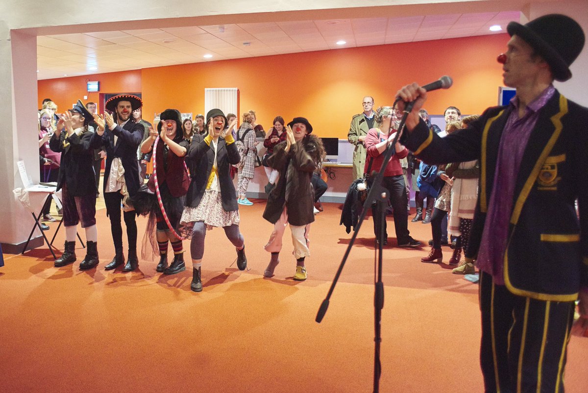 EHUPerfArts's tweet photo. Fabulous student performances at @BarnabyClown's book launch last week. Great talent, great commitment as usual from @EHUPerfArts students. https://t.co/H8dqLZhUMe