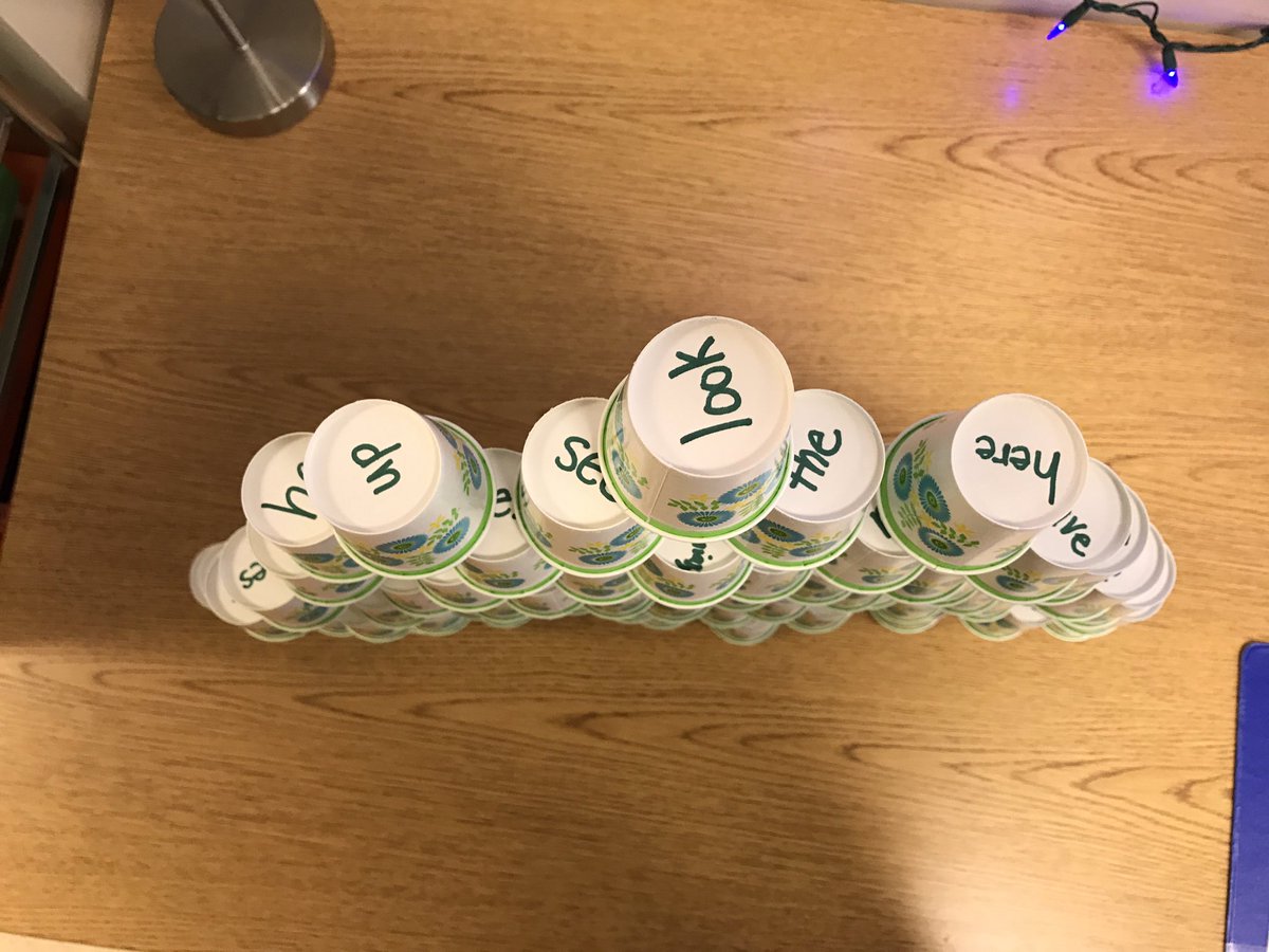 Char0496's tweet photo. "Trick Word Stack-a-cup" You get to stack the trick words you can read. This student loves this activity. #wcpsmd #KindergartenTrickWords https://t.co/ZDZo4OzpAm