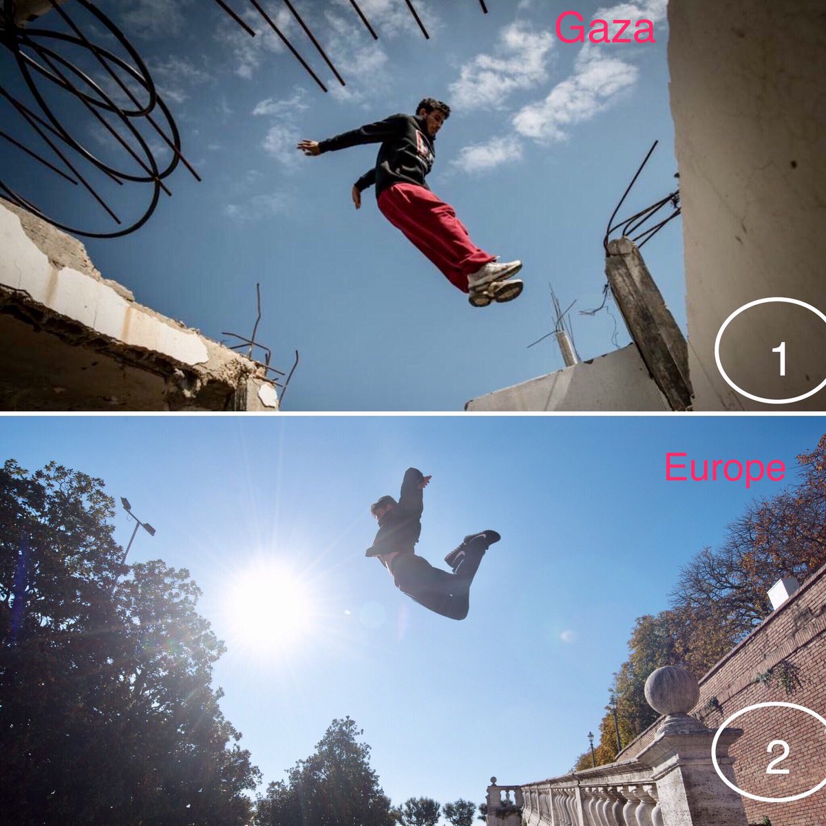 GazaParkour's tweet photo. #that's #ahuge #difference #between #gaza #and #Europe #parkour #freerunning https://t.co/zxZYWYC4y3