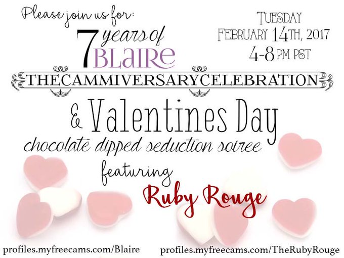 Valentines Day is my 7 Year Cammiversary! 😍  Come join @therubyrouge and I to celebrate! Tuesday Feb