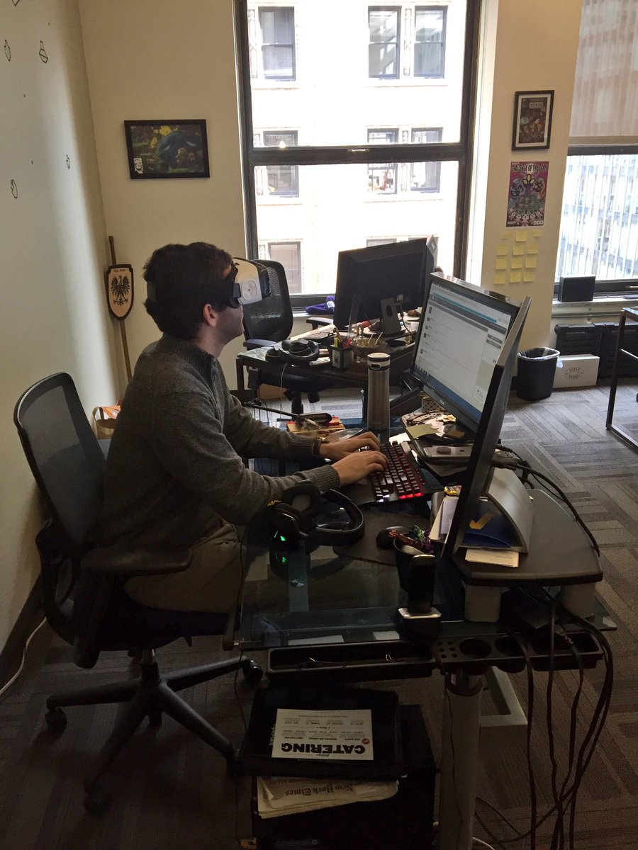 TriplePoint's tweet image. When you want to game in the office but you have to look like you&apos;re working. #vrproblems ft. @AJRendere