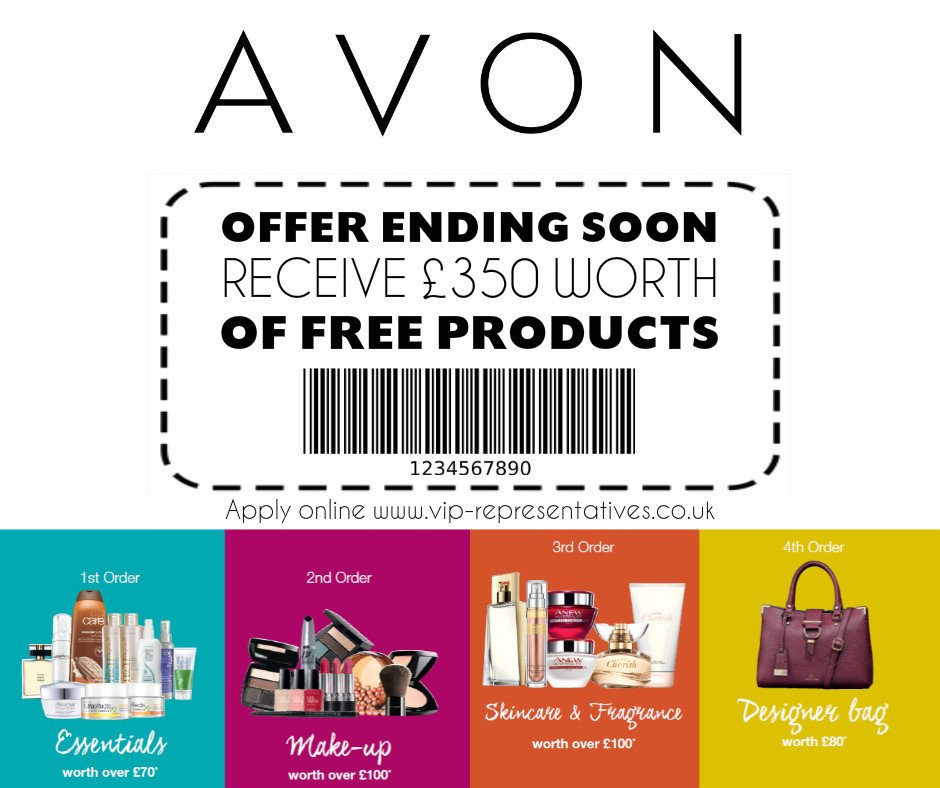 AvonVIPs's tweet photo. ENDING SOON!! Last chance to receive £350 worth of Avon products for FREE when joining Avon today https://t.co/BivOqc5UOC #smallbizhour https://t.co/NWNfu3VUT9