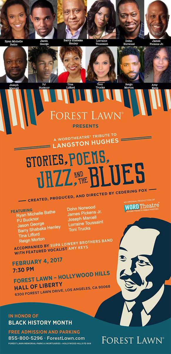 Hey gang,
If U love great performances &amp; U R in LA this weekend
Join me &amp; friends like <a href="/therealjpickjr/">James Pickens Jr</a> honoring  the great #LangstonHughes