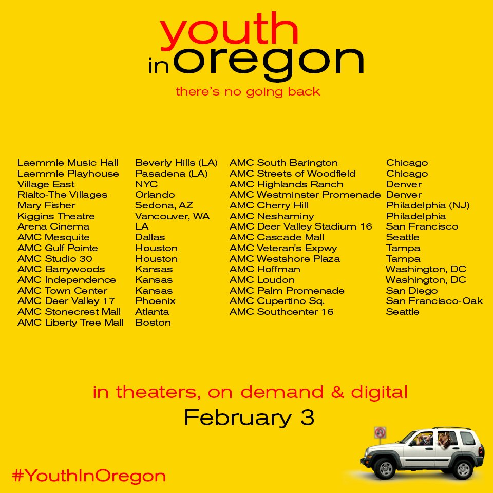 <a href="/YouthInOregon/">Youth In Oregon</a> is opening in over 30 screens across the US this Friday! Visit@Fandango and see where it's playing. ht.ly/uP5U308yoKK