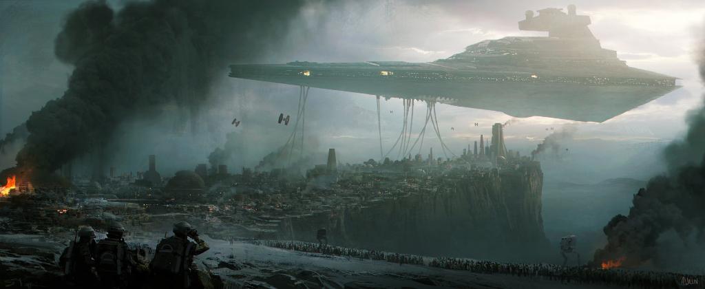 StarWarsLA's tweet photo. La llegada del Imperio tiene acorralada a Jedha en este arte conceptual de #RogueOne: Una Historia de #StarWars. https://t.co/ibBp7QFVgP