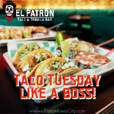 elPatronIC's tweet photo. The weather is 90 percent mental, so put on that Hawaiian shirt and grab some $1 tacos tonight! #TacoTuesday #ElPatron https://t.co/6qEJcj5tzM