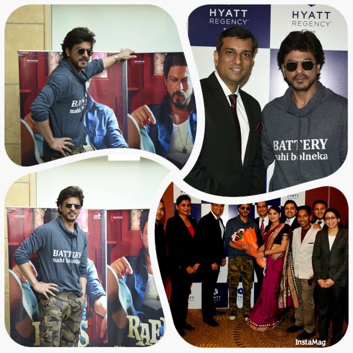 HanifTheSRKian's tweet photo. #RaeesInPune : Shah Rukh Khan with the staff of Hyatt Regency yesterday.
https://t.co/iGUaeJy2F7