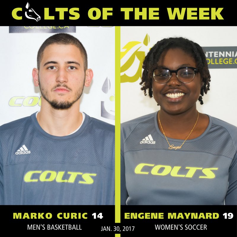 CentennialCOLTS's tweet photo. ππ¨: Your COLTS of the Week are: Marko Curic (MBB) and Engene Maynard (WSOC). Visit GoColts.ca for the feature! #screamgreen #coltsaction https://t.co/q1X5JylecI
