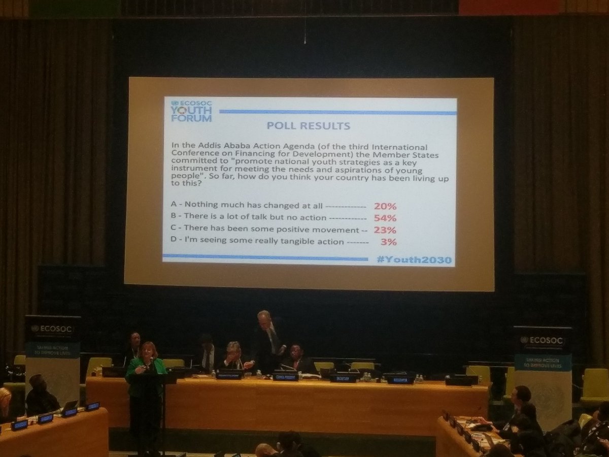 "There's lots of talk, but no action" on #youth2030. Let's commit to making tangible progress together in 2017! #ECOSOCYouthForum