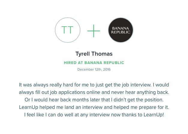 learnup's tweet photo. Interviews can be tricky but it sounds like Tyrell rocked it! Way to go! #hired #testimonial https://t.co/LmHKsfW39b