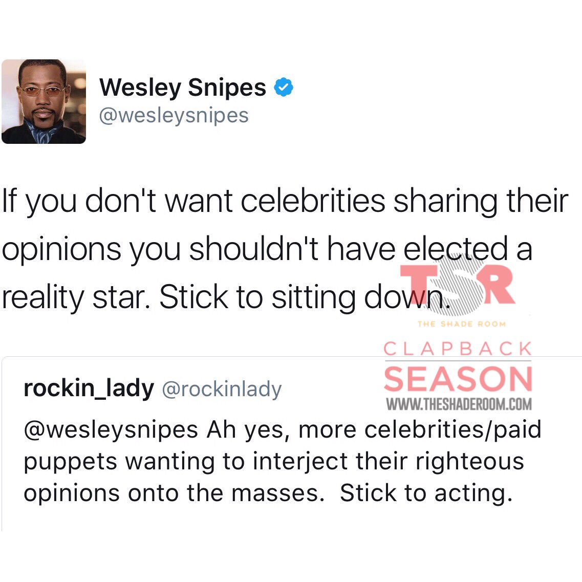 TheShadeRoom's tweet photo. Thought y'all knew not to troll #WesleySnipes 😩 #ClapBackSeason https://t.co/PGOgKoPFsw
