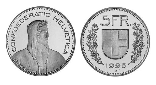 MonedasColombia's tweet photo. Moneda de 5 Francos Suizos. Es la moneda de valor más alto que circula actualmente en el mundo. Equivale a $15.000 https://t.co/QSOsjlQHYY