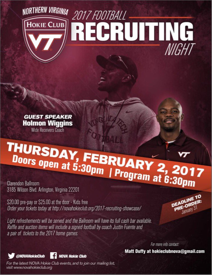ScooterD's tweet photo. Only 12hrs until #NSD officially begins & <48hrs until @HolmonWiggins appears @NOVAHokieClub #RecruitNight @CBallroom! #Statement17 💯🏈🏆🔥 https://t.co/XluvFhwjDy