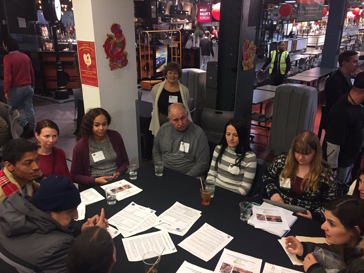 PennCivic's tweet photo. Syrian refugees &amp; Castor Gardens residents talk before breakfast ng bread to break barriers &amp; Reading Term Mkt #lovertm #philacommhumrel https://t.co/FVvAXBtZN9